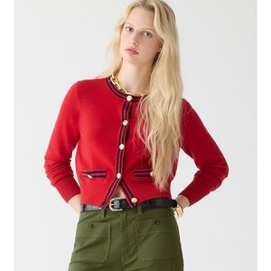 J. Crew Red Cashmere Sweater with Navy Accents